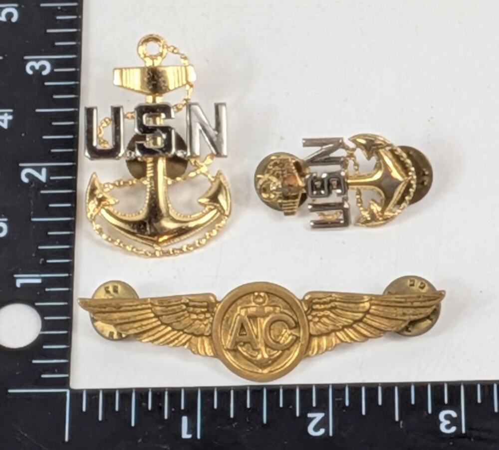US Navy Aircrewman Wings USN Anchor Military Insignia Pin Badge Lot 3pc Navy